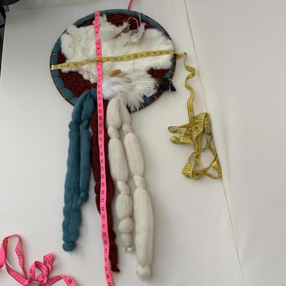 Large Dream Catcher Mandela Wool,Rabbit Fur,, Feathers 40" LONG - Picture 7 of 7